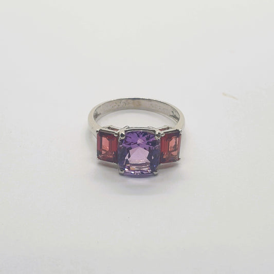 Natural Amethyst and Natural Garnet Ring