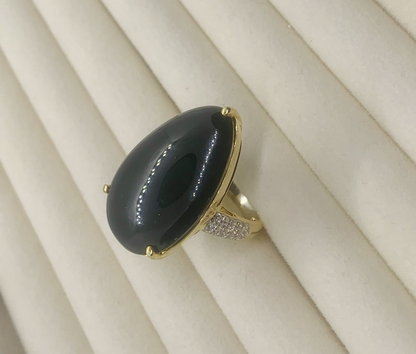 Natural Onyx with Natural White Topaz Ring