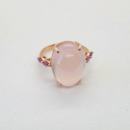Natural Garnet with Natural Rose Quartz Ring