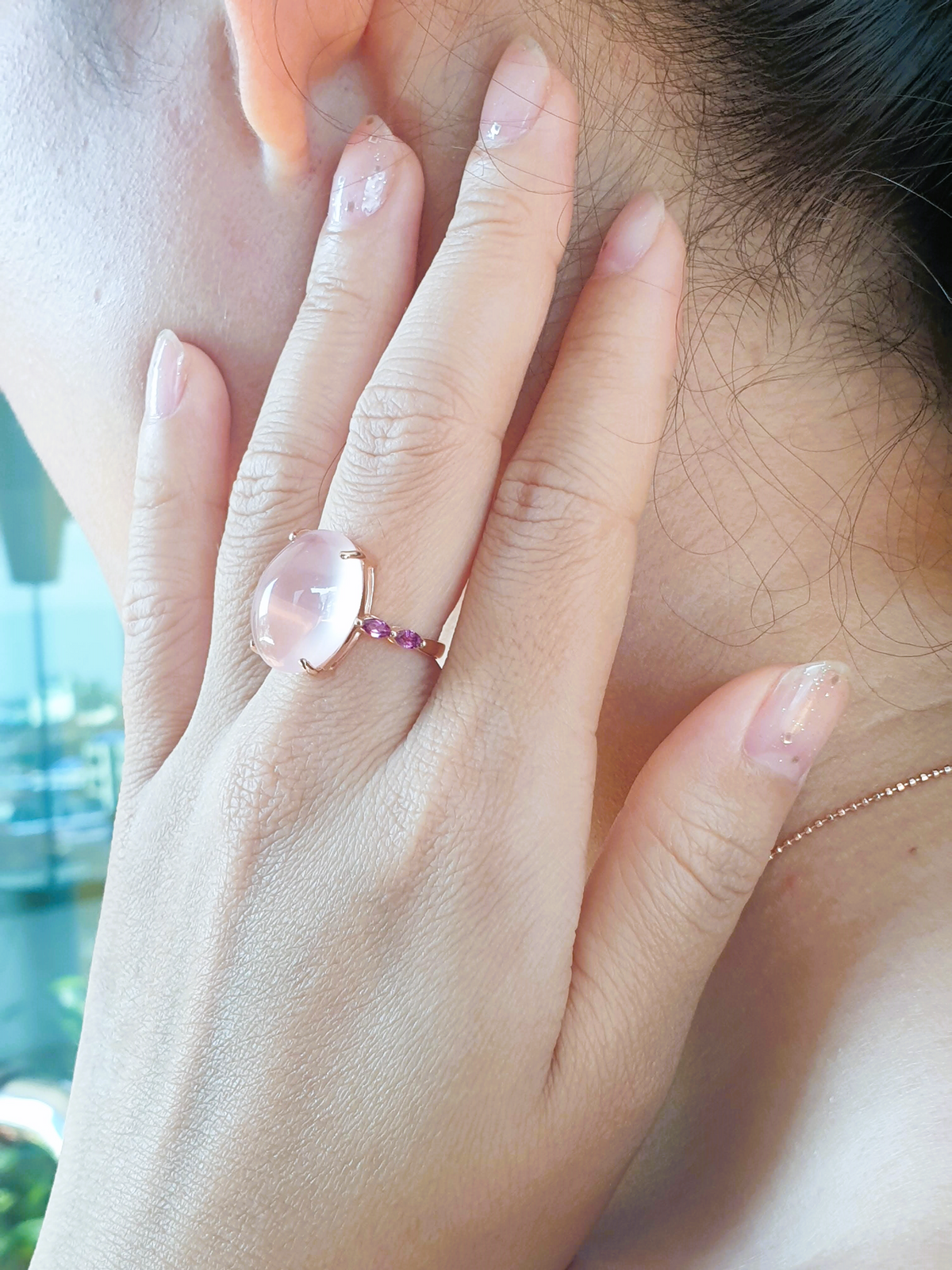 Natural Garnet with Natural Rose Quartz Ring