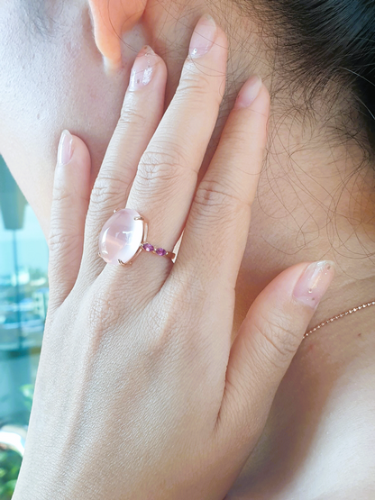 Natural Garnet with Natural Rose Quartz Ring
