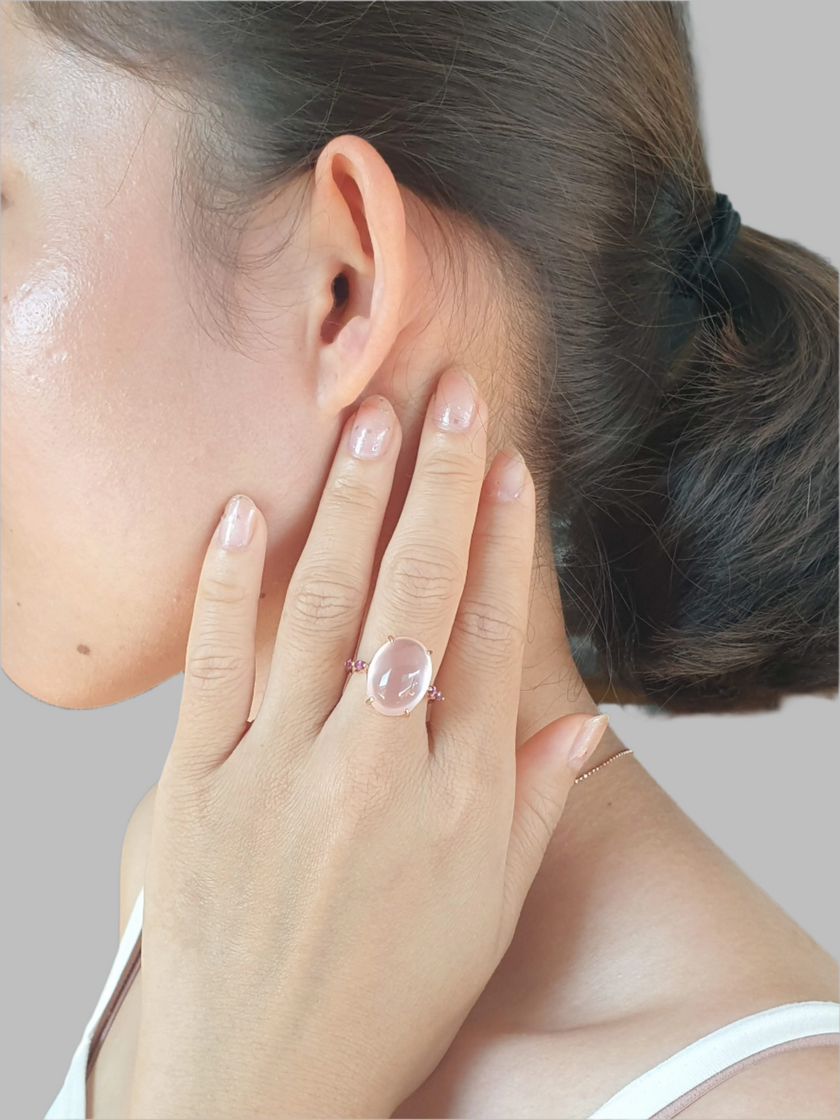 Natural Garnet with Natural Rose Quartz Ring