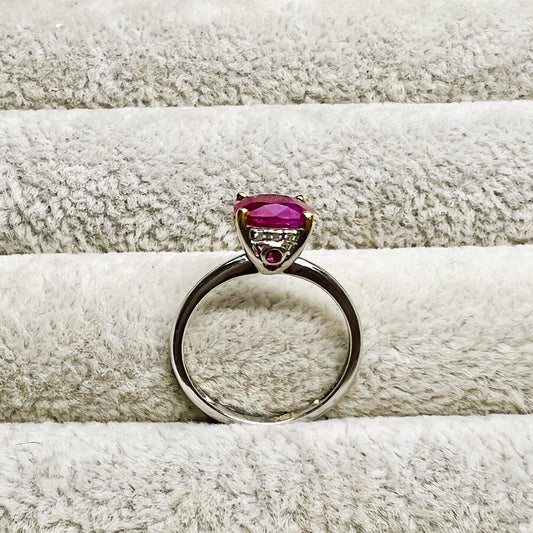 Natural Burmese Ruby with Natural Diamond Ring