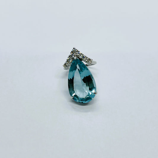 Blue Topaz with Moissanite Ring