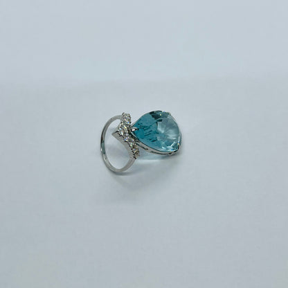 Blue Topaz with Moissanite Ring