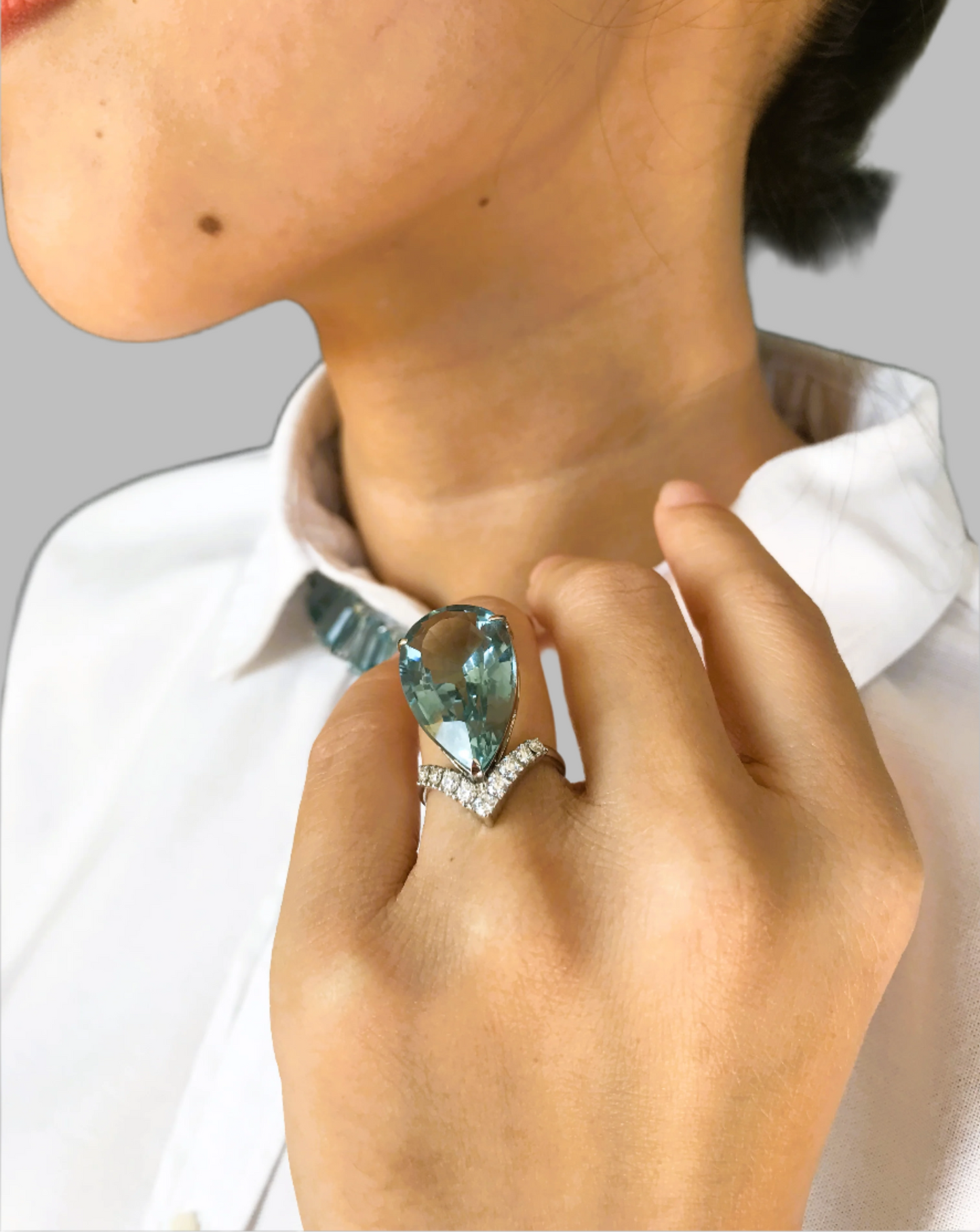 Blue Topaz with Moissanite Ring