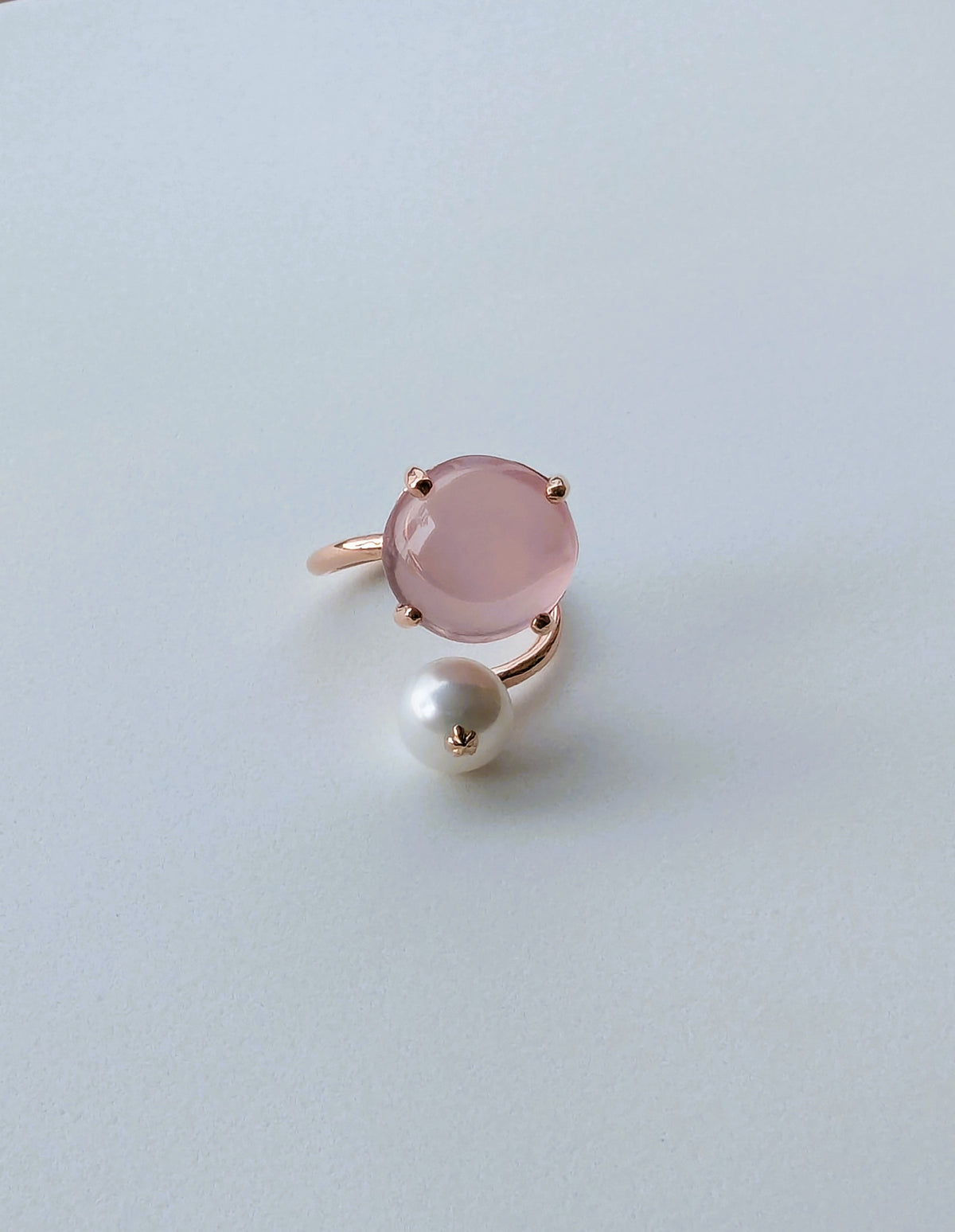 Natural Rose Quartz with Freshwater Pearl Ring