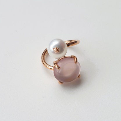 Natural Rose Quartz with Freshwater Pearl Ring