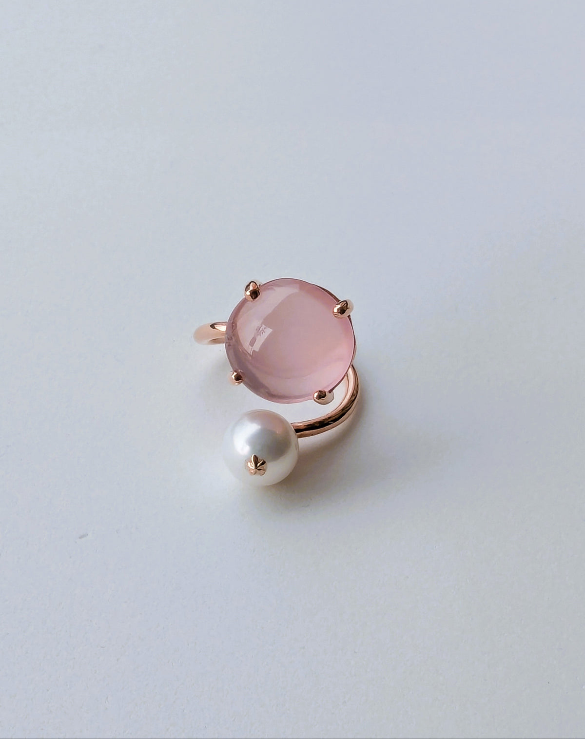 Natural Rose Quartz with Freshwater Pearl Ring