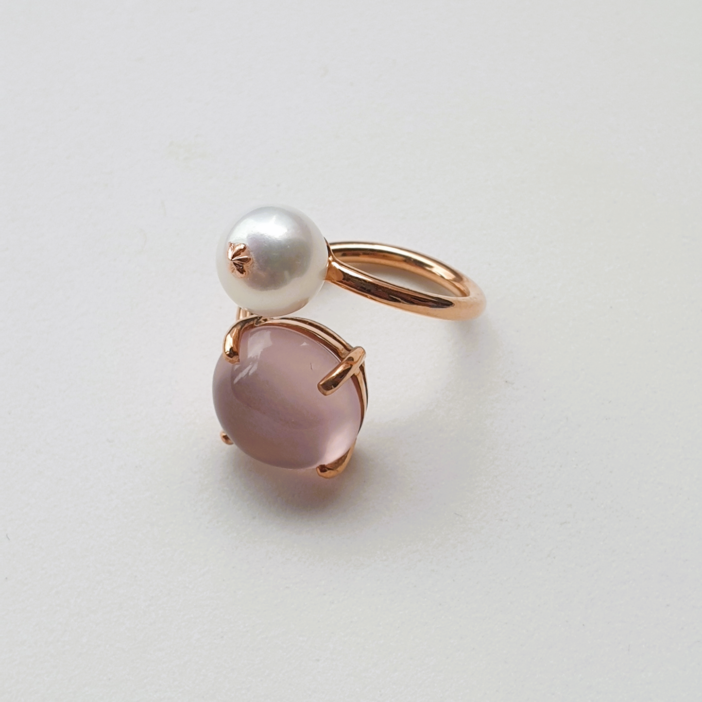 Natural Rose Quartz with Freshwater Pearl Ring