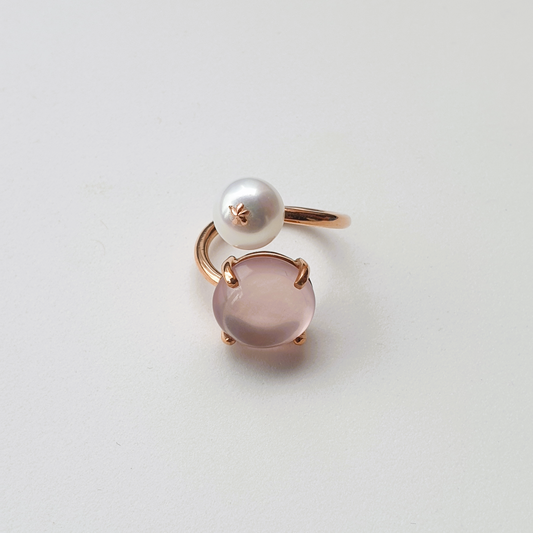 Natural Rose Quartz with Freshwater Pearl Ring