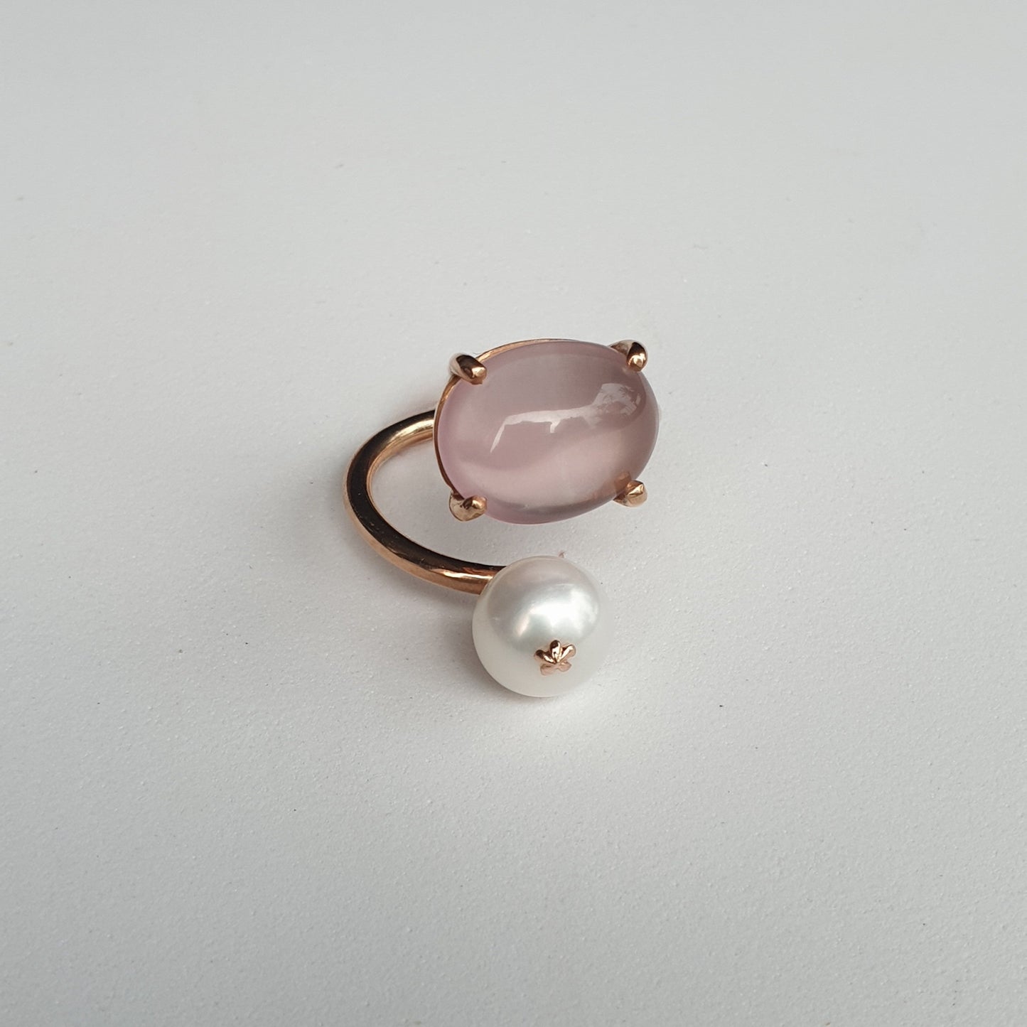 Natural Rose Quartz with Freshwater Pearl Ring