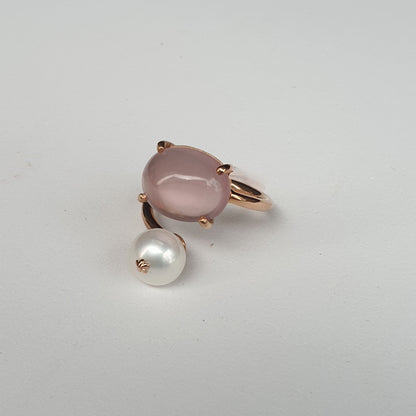 Natural Rose Quartz with Freshwater Pearl Ring