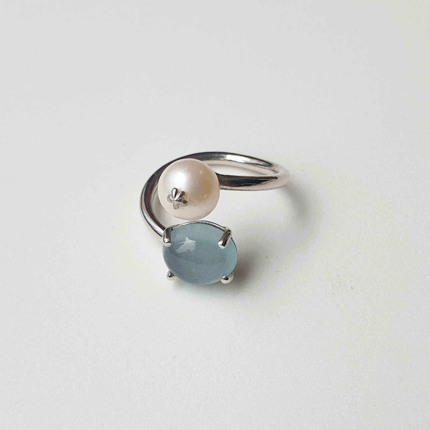 Natural Aquamarine with Freshwater Pearl Ring