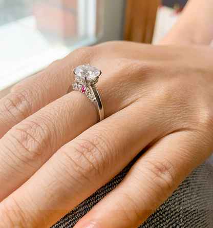 Moissanite, Natural Ruby and Natural White Topaz Ring