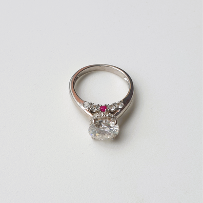 Moissanite, Natural Ruby and Natural White Topaz Ring
