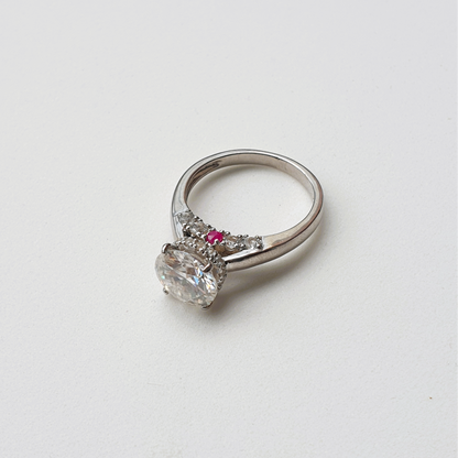 Moissanite, Natural Ruby and Natural White Topaz Ring