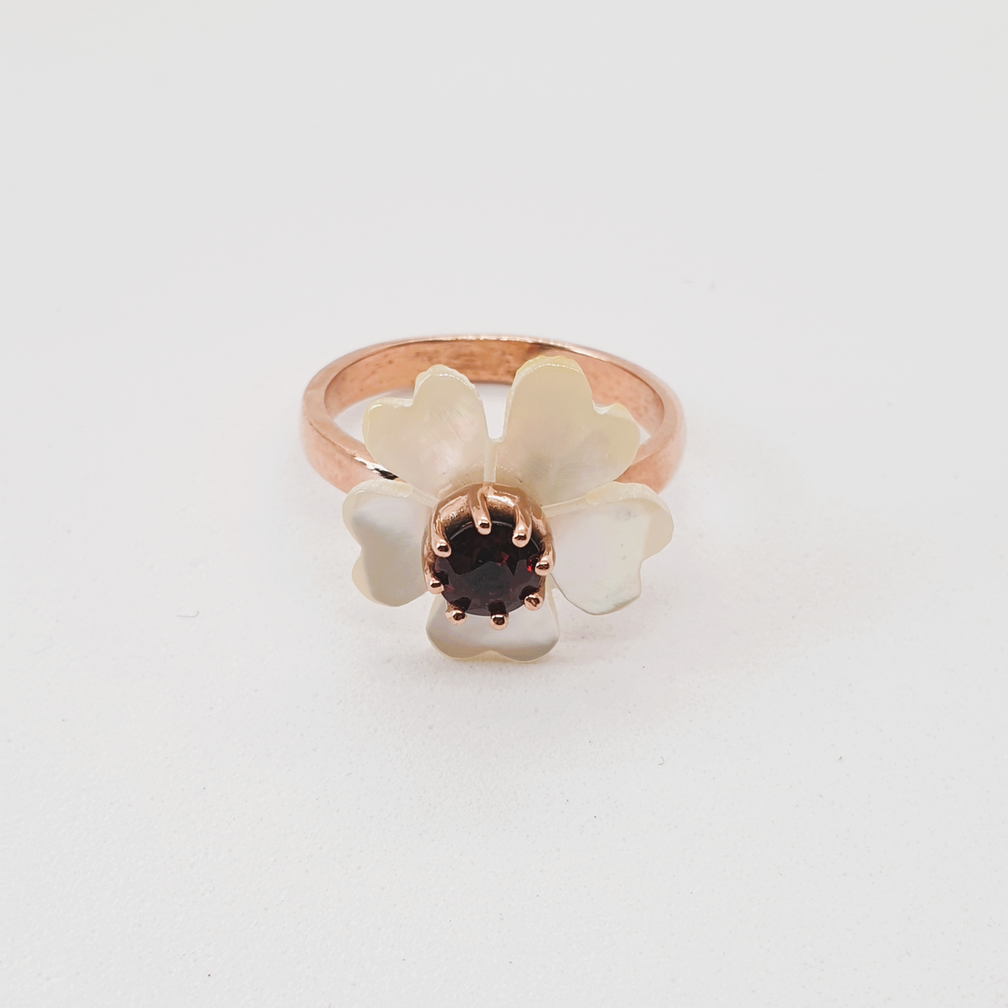 Natural Garnet and Mother of Pearl Ring